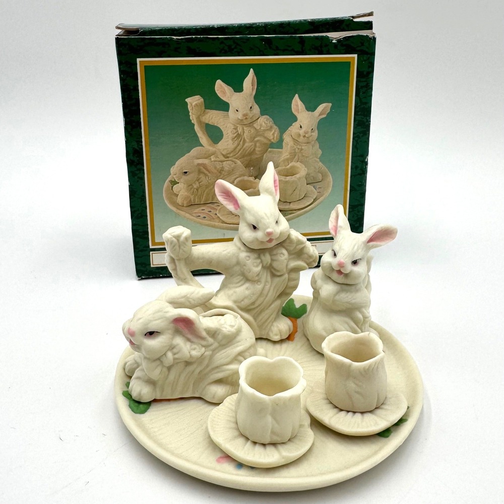 World Bazaars Bunny Tea Set Jade Collection Miniature 10pc Decor